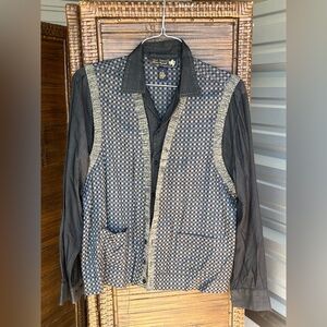 NAT NAST Charcoal SHIRT JAC +Checkerboard Vest w/Pockets 100% Silk M